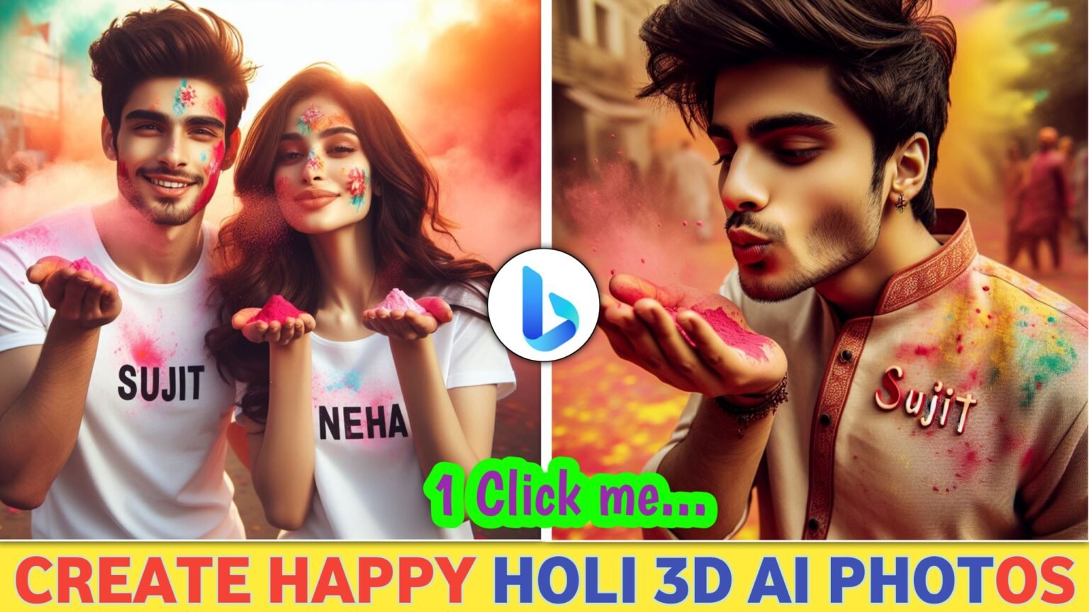 Crafting Professional-Grade Happy Holi 3D Photos with Bing Image Creator